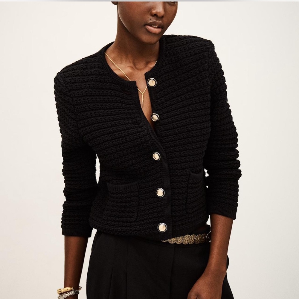 ba&sh Black Gaspard Knit Button-Front Jacket Cardigan